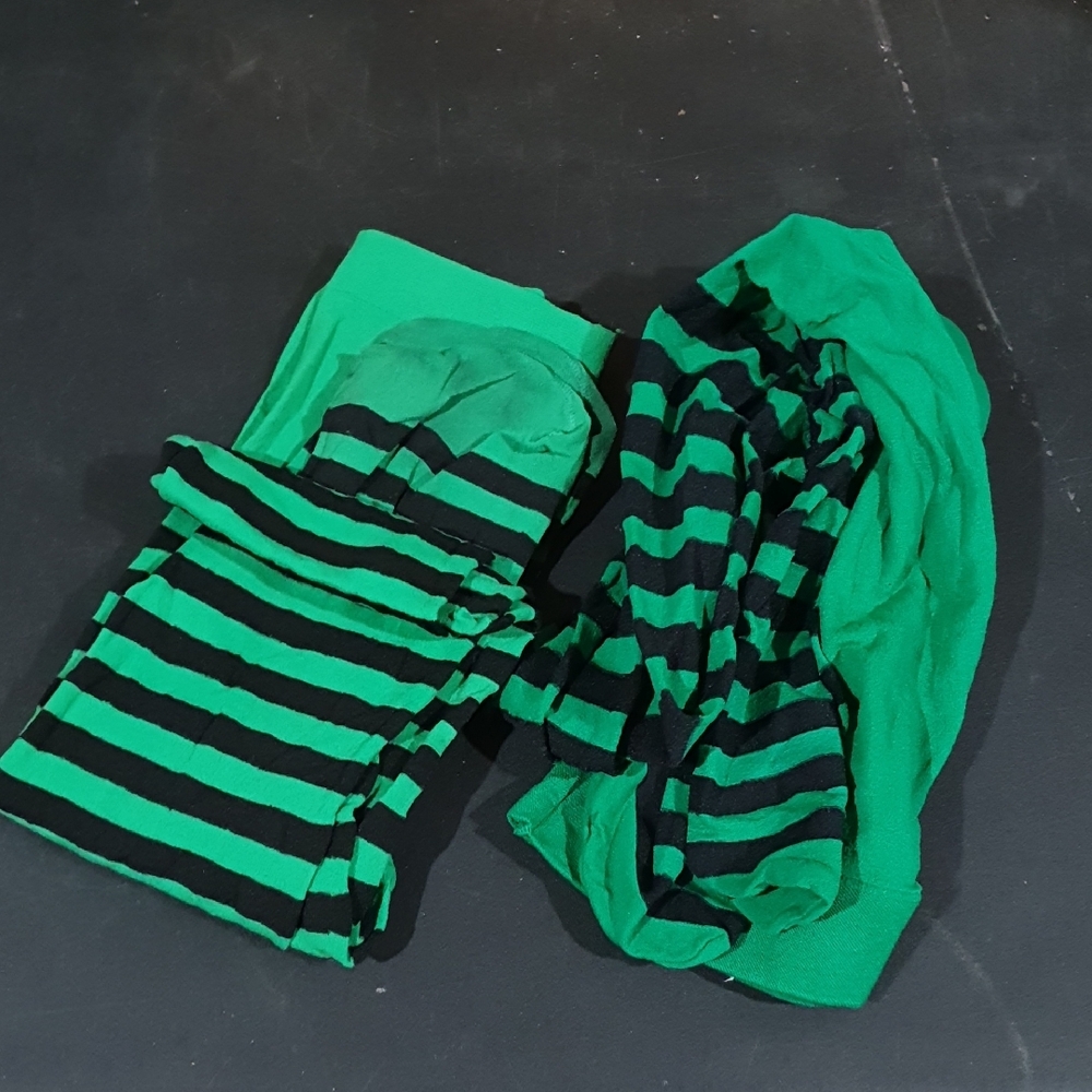 Vibrant Green and Black Striped Tights